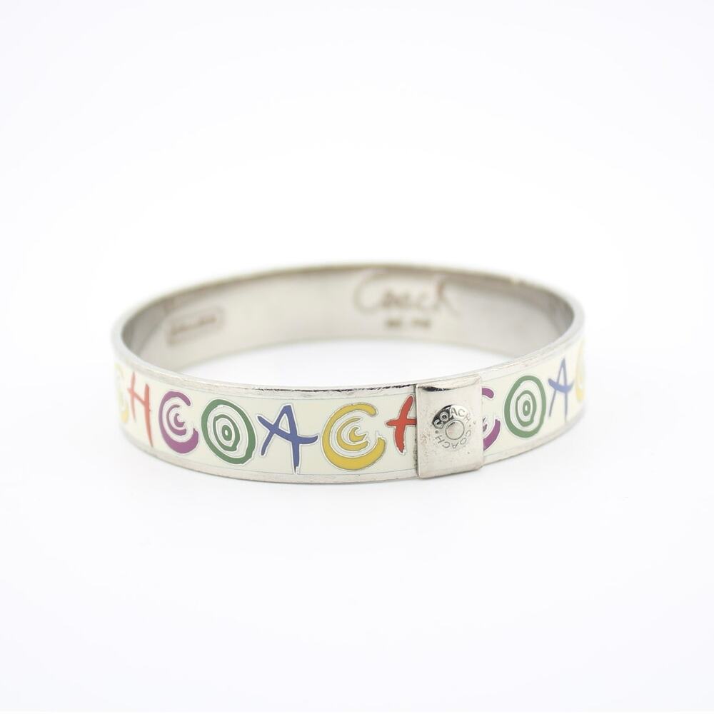 Coach Multicolor Signature Enamel Bangle Bracelet Silver Tone